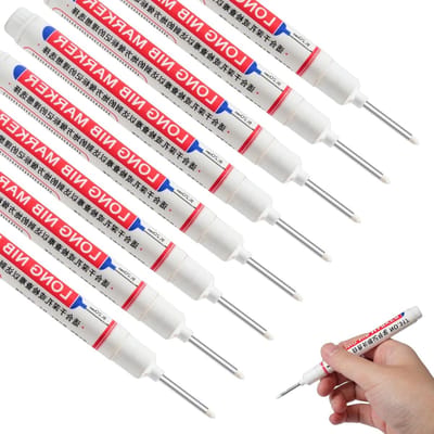 Diepe gaten marker pennen - 8 stuks waterdichte markeerstiften met 20mm lange punt voor hout, metaal en plastic, ideaal voor bouwprojecten en precisiewerk