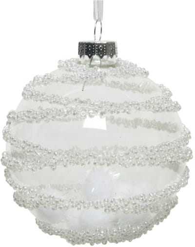KAEMING B.V. - 3 transparante glazen bollen met pompons 8 cm, sneeuwdecor