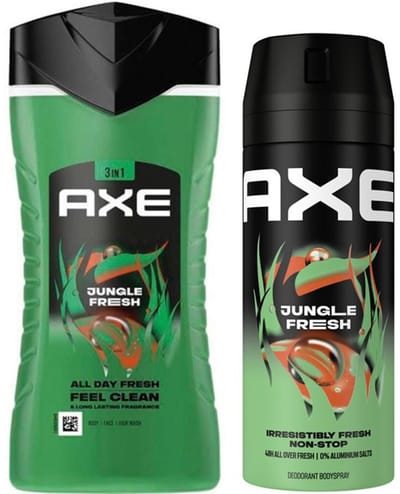 Axe - 3-in-1 Douchegel - Jungle Fresh- 250ml & Axe Deodorant Bodyspray Jungle Fresh - 150 ml
