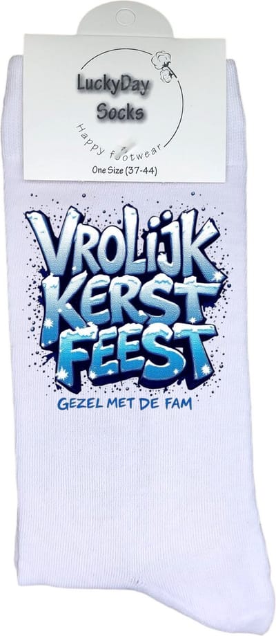 LuckyDay Socks - Grappige Kerst Cadeaus voor Dames en Heren - One Size Sokken met Tekst - Huissokken - Kerstsokken - Geschenk Vrouwen, Mannen , Moeder, Mama, Papa, Vader, Vriend, Vriendin, Zus, Broer, Oma, Opa - Originele Cadeautjes Volwassenen