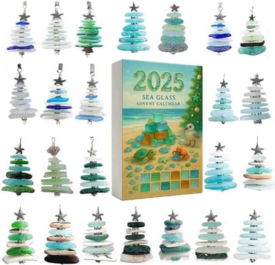 Zeeglas Kerstboom Adventskalender,24 Dagen Kerst Aftelkalender Met 24 Miniatuur Kerstboom Ornamenten,Oceaan Thema Vakantie Verrassingen Cadeau,Vakantie En Huisdecoratie