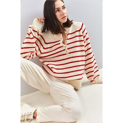 Knitted Sweater met Knopenkraag