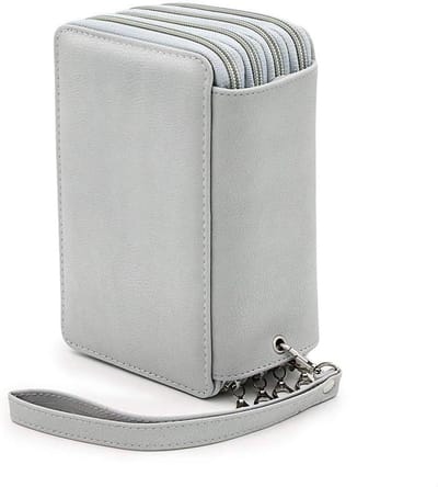 4 lagen etui met rits - 72 sleuven - draagbare PU-lederen briefpapier - grote capaciteit - grijs