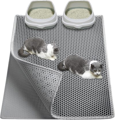 Famanu – Kattenbakmat kattenbakvulling - grote 36" X 30" Cater Pad - dubbellaags honingraat gaten strooicontrole - grijs
