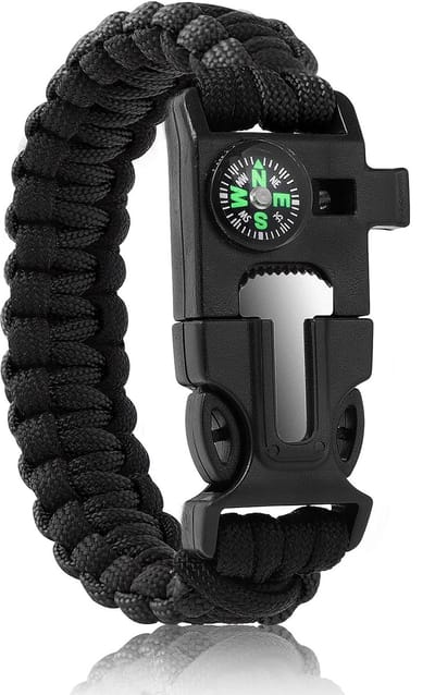 Survival armband - Paracord - 4-in-1 - Vuurstarter, kompas, zaagje en fluitje - Noodarmband - Outdoor - Kamperen - Veiligheid - Noodsituatie - Vuur maken - Zwart - Jonyx