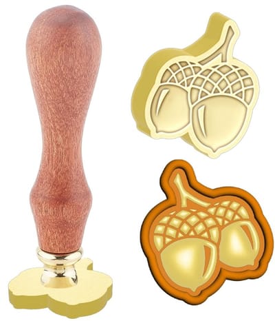 Dailygoods- Zegelstempel 3D-eikelpatroon - Afneembare Messing Stempelkop - Houten Handvat - 25 x 23 mm - Voor Enveloppen/Uitnodigingen - Decoratieve Versiering - Waszegel