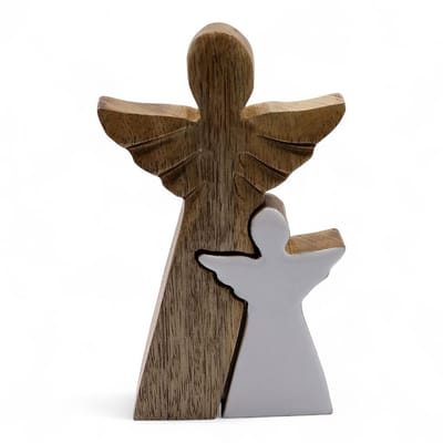 Mango Wood Angel in Angel - White Enamel - 6 stuks
