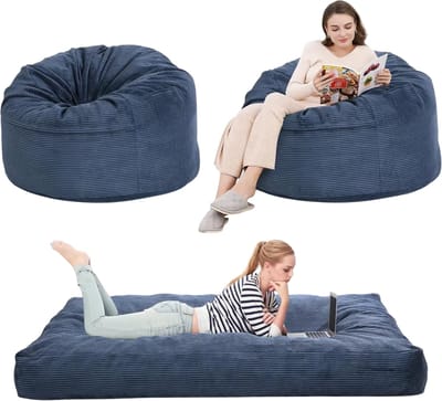 Queen Size Vloermatras - Voor Woonkamer & Zithoek - Oprolbaar Converteerbaar - Dikker Kussen met Wasbare Corduroy Hoes - Navy Blauw-Queen Size