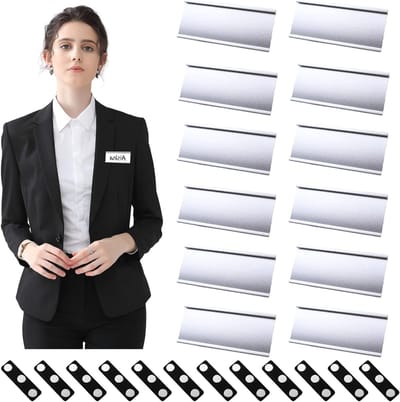 Aluminium Naamplaatjes met Sterke Magneten voor ID Kaarten - Transparante Naamlabels voor Kleding en Display, 72 x 32mm, 12 Stuks