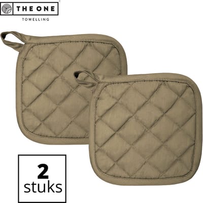 The One Towelling Pannenlappen - 21 x 21 cm - 2 Stuks - Pannenlap set - Hittebestendig - 185 gr/m2 - Katoen - Taupe