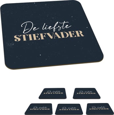 Onderzetters voor glazen - Cadeau voor man - Quote - Stiefvader - De liefste stiefvader - Spreuken - 10x10 cm - Glasonderzetters - 6 stuks