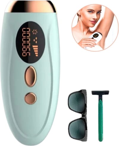 IPL Laser Ontharingsapparaat - Incl. beschermingsbril & Scheermes - 5 Standen - Baby blauw