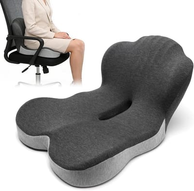 Zitkussen Traagschuim - Lendensteun Kussen - Comfortabel Zitten - Ergonomische Ondersteuning - 42x44x32cm - Zwart Grijs