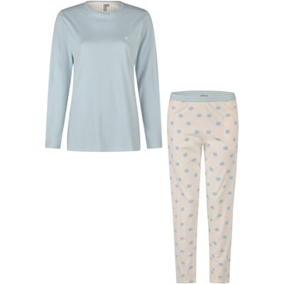 By Louise Dames Pyjama Set Lang Lichtblauw Gestipt - Maat S