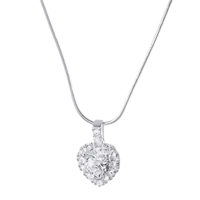 Lucardi Dames Zilveren ketting met hanger hart zirkonia - Ketting - 925 Zilver - Zilverkleurig - 48 cm