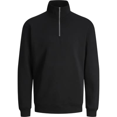 JACK & JONES Bradley sweat half zip regular fit - heren schipperstrui katoenmengsel met opstaande boord - zwart