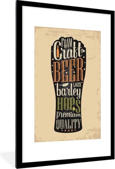 Fotolijst incl. Poster - Bierglas - Zwart - Kroeg - Biertje - Spreuken - Tekst - 80x120 cm - Posterlijst