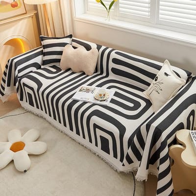 Moderne Bankhoes Plaid Franjes Universele Bankhoes Sectionele Meubelbeschermer Geometrische Bankhanddoek Voor Huisdieren Honden 180x130cm