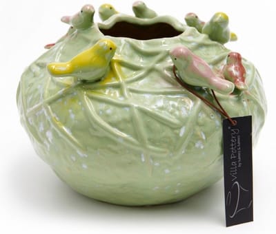 Vaas - Villa Pottery - Decoratie - Woondecoratie - Vogelvaas - Porselein - Waterdicht - Lieve 1_2 Green 9 Birds