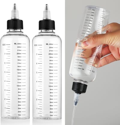 JHUBERS- Applicatorflessen Set van 2 - Haarverf Fles - Plastic Squeeze Fles - 230ml/110ml - Verstelbare Schaal - Schroefdop - Haarfles