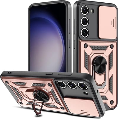 Hoesje Geschikt Voor Samsung Galaxy S23 Plus hoesje met Ring Houder en camera bescherming - Rose Goud