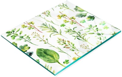 Decoratieve glazen snij- en serveerplank met kruiden- en onkruidmotief, 60x52 cm