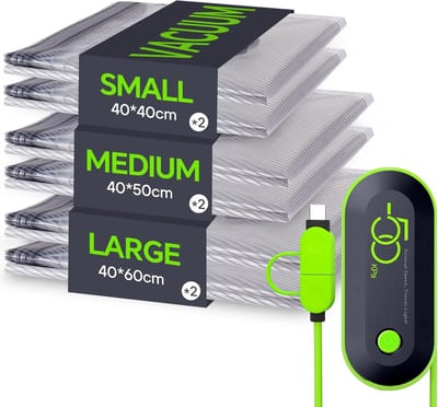Famanu – Set van 6 vacuümzakken voor kleding - reizen of koffer - herbruikbaar - 60 x 40 cm - duurzaam en luchtdicht materiaal - compact en ideaal voor efficiënt opbergen van kleding tijdens reizen