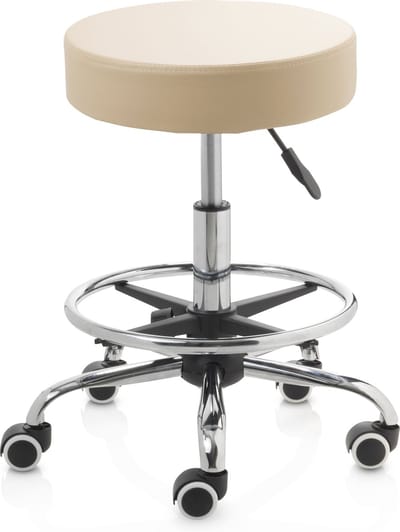 ZenGrowth ergonomische tabouret met middelhoge gasveer beige - Kapperskruk op zachte wielen – Met voetring – Tabouret - In hoogte verstelbaar