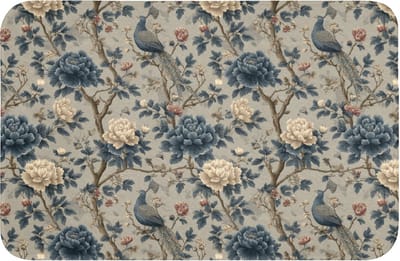 WC mat 60x40 cm - Antislip - Pauw - Bloemen - Blauw - Toiletmat - Vloermat - Douchemat - Toilet tapijt - Toiletmatten