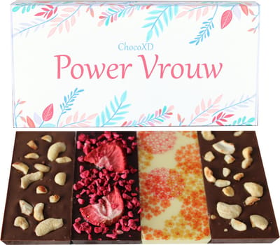 ChocoXD Power vrouw chocoladecadeau - Secretaressedag cadeau - Fairtrade Chocoalde - Brievenbuspakket - Dag van de zorg Chocolade