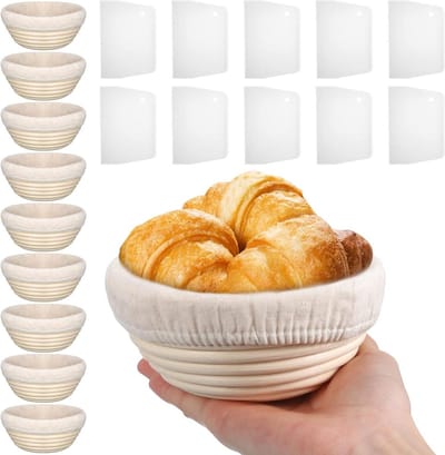 Broodbak Set - Zuurdesem Manden - Brood Bakken - Met Voering en Schraper - 13 cm diameter - Bruin