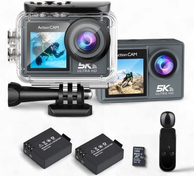 Finn B. 5K Action Camera | Vlog camera | Onderwater camera | 64GB Micro SD-kaart | UHD | 60FPS | 50MP | Draadloze Microfoon