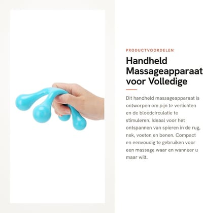 Dailygoods- Massageapparaat 4-punts - Handmassageapparaat - Volledige lichaamsmassage - Bevorderde bloedcirculatie - Verlichting van pijn - Geschikt voor nek en taille - Massageroller