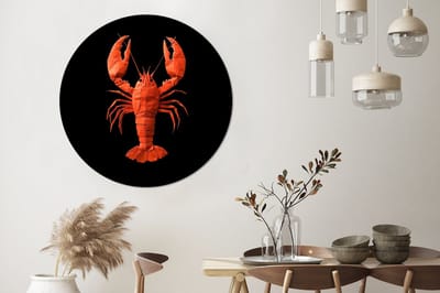 WallCircle - Wandcirkel - Muurcirkel - Kreeft - Papier - Origami papier - Rood - Aluminium - Dibond - 140x140 cm - Binnen en Buiten