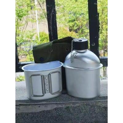 Style Taille Américaine Bouteille d'Eau Boîte à Déjeuner Ensemble Trois Pièces Vintage Extérieur Pot en Aluminium Portable black