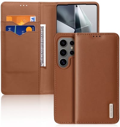 Dux Ducis Hoesje - Geschikt voor Samsung Galaxy S25 Ultra Hoesje - Dux Ducis Hivo - Genuine Leather Book Case - Bruin