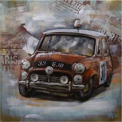Clayre & Eef Muurdecoratie 100*100*7 cm Meerkleurig Ijzer Vierkant Auto Wanddecoratie Woonkamer Decoratie
