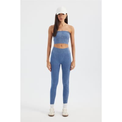 Zure Gewassen Strapless Geribbelde Crop Top