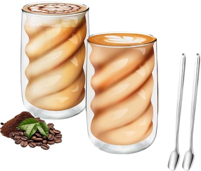 Dailygoods- Glazenset Dubbelwandig 2 x 500 ml - Latte Macchiato/Koffieglazen - Thermoglazen - Multifunctioneel - Inclusief 2 Lepels
