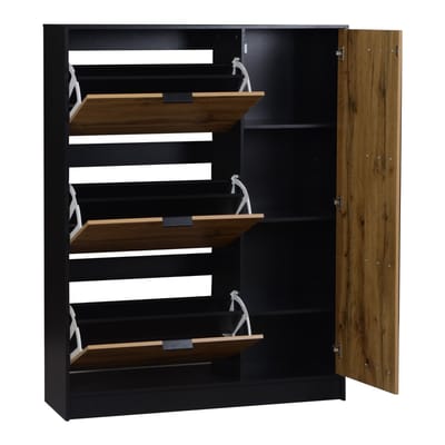 PHOEBE CAT Schoenenkast - Halmeubel - MDF - 100 x 30 x 130 cm - Draagvermogen 50 kg - Natuurlijke + Zwart
