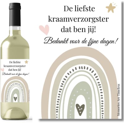 Wijnetiket Kraamverzorgster Bedanken – “De liefste kraamverzorgster dat ben jij!” – Glossy – 10,5 x 14,8 cm