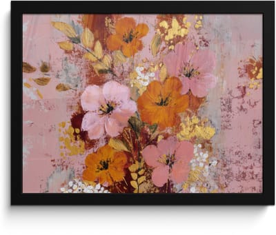 Poster in lijst - Fotolijst 40x30 cm - Posters - Schilderij - Bloemen - Rustiek - Roze - Posterlijst zwart - Decoratie - Wanddecoratie woonkamer - Muurdecoratie slaapkamer