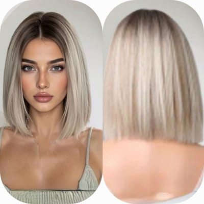Frazimashop- Luxe Ombre Blond Bob Pruik – Korte Steile Pruik 12 inch (30 cm) – Natuurlijk Haarwerk – Hittebestendig – Europees & Amerikaans Model