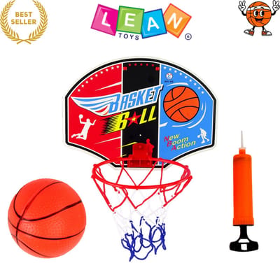 LEANTOYS Basketbalset met Bal en Pomp – Basketbal - Basketbal Voor Kinderen - Kinder Basketbalbord met Opvouwbare Ring, Binnen & Buiten Gebruik, Complete Set met Mini Bal, Net en Bevestiging, Sport Speelgoed voor Jongens en Meisjes 3+ Met Ebook