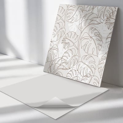 Wallfluent Vinyl Tegels - Bladpatroon in Lijnen Vinyl Tegels Zelfklevend - 30 cm x 30 cm - Beige PVC Tegels - Verpakking van 9 stuks - Vierkant PVC Tegels - Bloemen en Planten Plaktegels - Zelfklevende Vinyltegels - Plaktegels Keuken en Badkamer