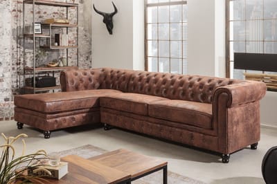 Design hoekbank CHESTERFIELD 270cm Antiek Bruin Microvezel Lente Ottomaanse Links Vintage - 40611