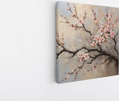 Saammp Canvas Schilderij - Bloemen - Bloesem aan tak - Natuur - 20x20 - Foto op canvas - Wanddecoratie - Muurdecoratie Woonkamer - Kantoor Decoratie