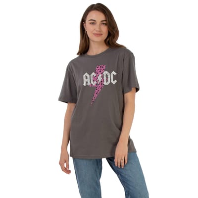 AC/DC Dames/Dames Luipaardbout Katoenen Vriendje T-shirt (Houtskool)
