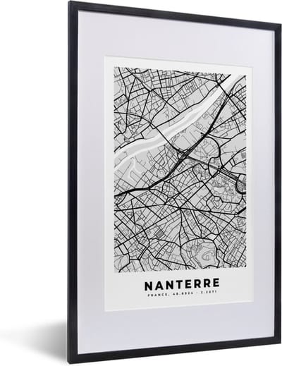 Fotolijst incl. Poster - Kaart - Frankrijk - Stadskaart - Plattegrond - Nanterre - 40x60 cm - Posterlijst