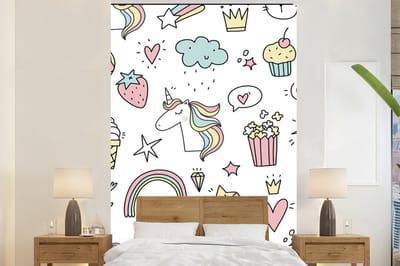 Behang kinderen - Wanddecoratie kinderen - Eenhoorn - Regenboog - Meisjes - Kinderkamer decoratie - 200x300 cm - Kinderbehang